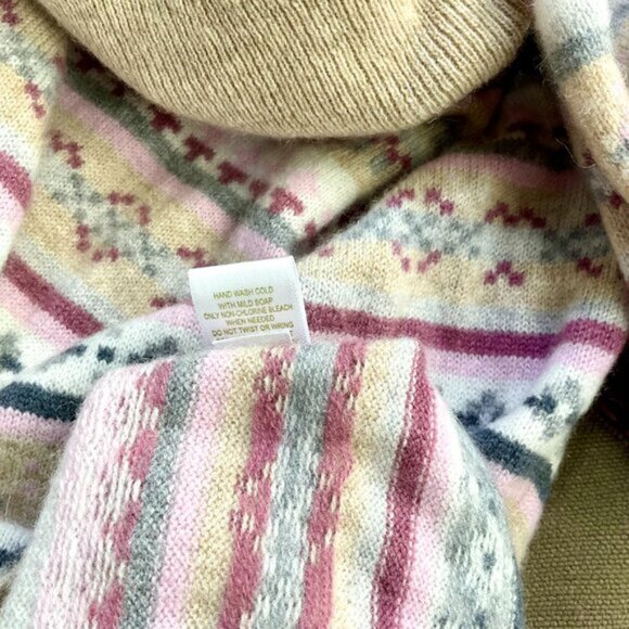 Garnet Hill Sweater Turtleneck Cashmere Fair Isle Pastel Beige Pink Multi (XL) - Picture 5 of 6